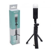 Selfie Stick cu lumina, Telecomanda, Bluetooth, 3 moduri, Universal, Negru 