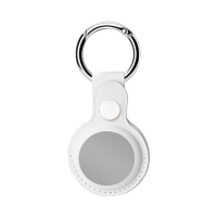 Husa AirTag din Piele ecologica Premium, pentru Protectie, cu Breloc, compatibila Apple, Alb