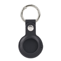 Husa AirTag din Piele ecologica Premium, pentru Protectie, cu Breloc, compatibila Apple, Negru