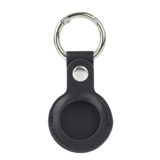 Husa AirTag din Piele ecologica Premium, pentru Protectie, cu Breloc, compatibila Apple, Negru