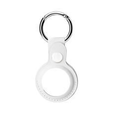 Husa AirTag din Piele ecologica Premium, pentru Protectie, cu Breloc, compatibila Apple, Alb
