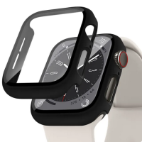 Folie Protectie cu husa pentru Apple Watch Series 7 8 9 45mm, Plastic, Neagra