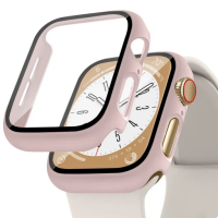 Folie Protectie cu husa pentru Apple Watch Series 7 8 9 45mm, Plastic, Roz Pal