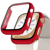 Folie Protectie cu husa pentru Apple Watch Series 7 8 9 45mm, Plastic, Rosie