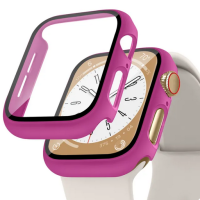 Folie Protectie cu husa pentru Apple Watch Series 7 8 9 45mm, Plastic, Magenta