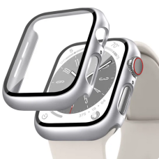 Folie Protectie cu husa pentru Apple Watch Series 7 8 9 45mm, Plastic, Argintie