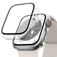 Folie Protectie cu husa pentru Apple Watch Series 7 8 9 45mm, Plastic, Transparent
