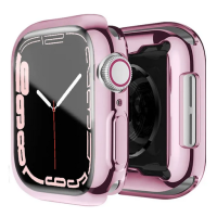 Folie Protectie cu husa pentru Apple Watch Ultra 1 2 49MM, Silicon, Rose Gold