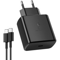 Adaptor priza USB Type-C 45W, Super Fast Charge, incarcare rapida, cablu de date inclus, compatibil Samsung, Huawei, Xiaomi, Negru